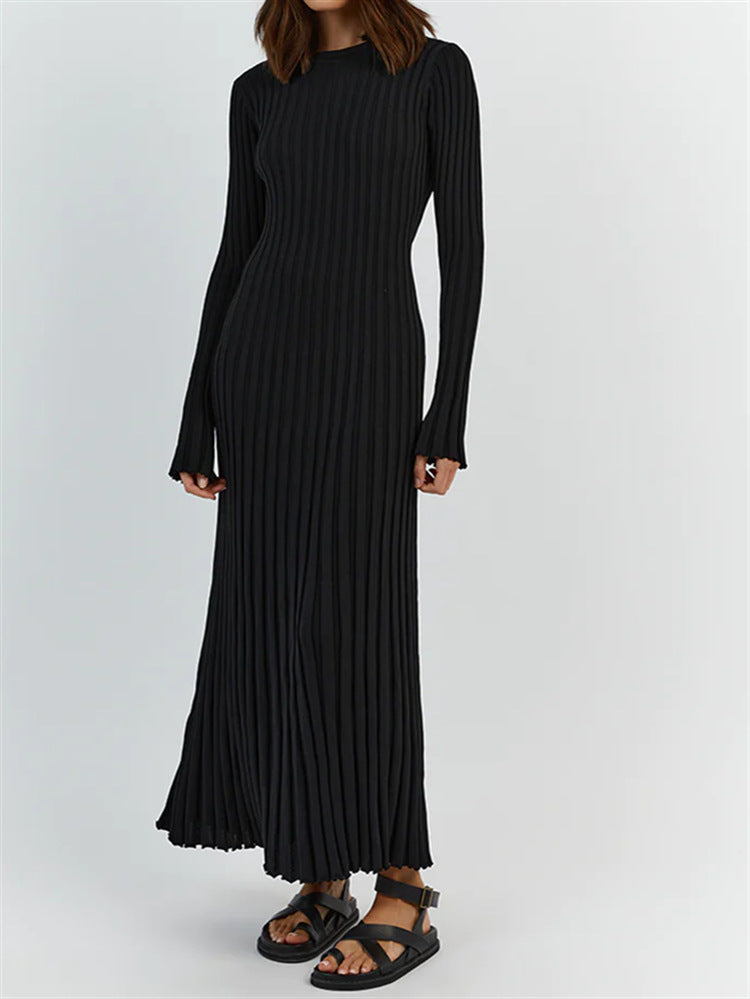 Fall Knitted Dresses | Long Sleeve Round Neck Fitted Knitted Dress