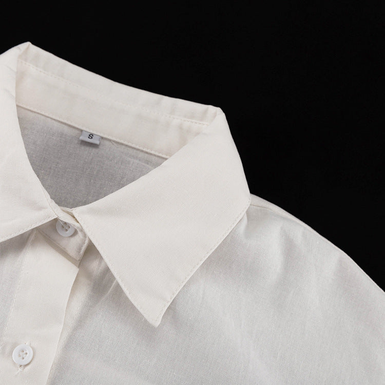 [Double Grace Skirt Set] | Elegant Collared Long Sleeve Top & Double Layer Lace-Up A-Line Skirt – Cotton Two Piece by TGC