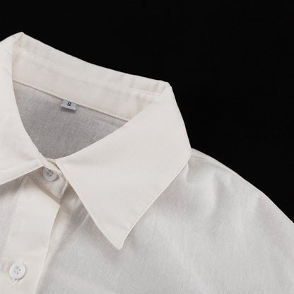 [Double Grace Skirt Set] | Elegant Collared Long Sleeve Top & Double Layer Lace-Up A-Line Skirt – Cotton Two Piece by TGC