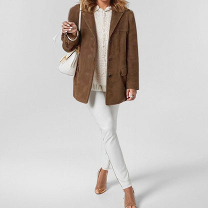 TGC FASHION Fall Outfits 2024, Brown Suede Retro Aesthetic Blazer