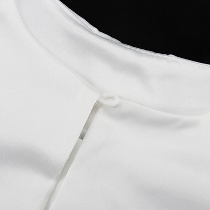 2024 Fashion Trends | White Satin Bubble Hem Puff Sleeve Top