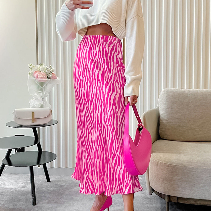Fall 2023 Fashion Trends | Zebra Print Pink Aesthetic Satin Skirt