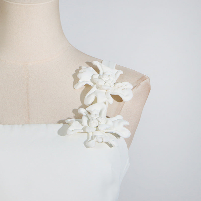 [Fleur Élevée Set] | Sexy 3D Floral Strap Crop Top & High Waist Midi Skirt – Elegant Summer Two-Piece by TGC