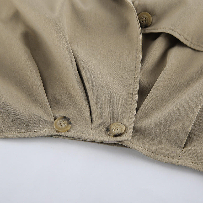 TGC “Autumn Edit” Khaki Trench Coat | Double-Breasted Short Casual Cropped Jacket