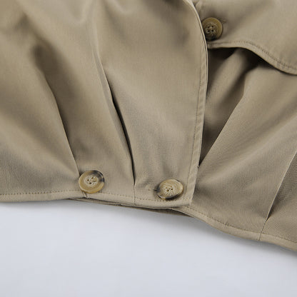 TGC “Autumn Edit” Khaki Trench Coat | Double-Breasted Short Casual Cropped Jacket