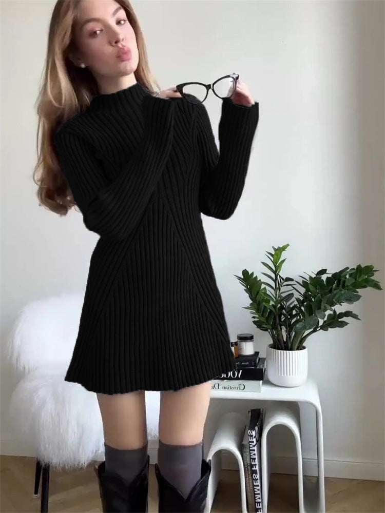 Old Money Aesthetic Outfits | Knitted Viscose Turtleneck Sweater Dress S / Black Old Money Aesthetic Outfits | Knitted Viscose Turtleneck Sweater Dress S / Black