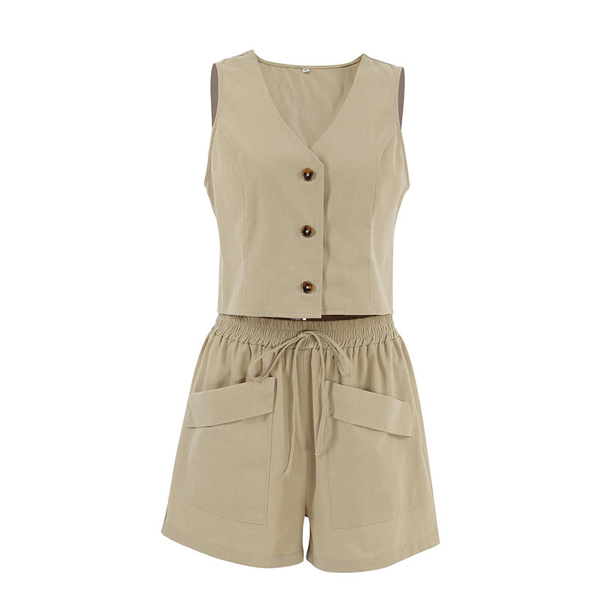 Summer Outfits 2024 | Chic Cotton Vest Shorts Outfit 2-piece Set