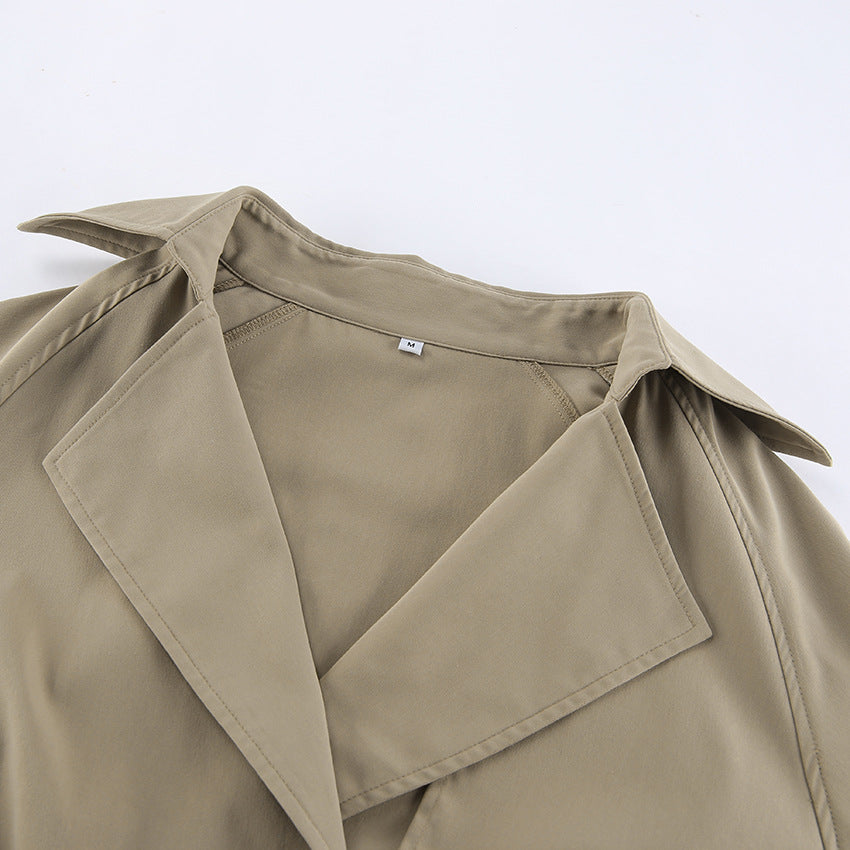 TGC “Autumn Edit” Khaki Trench Coat | Double-Breasted Short Casual Cropped Jacket