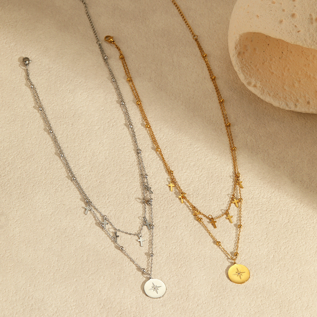 TGC Crosses | Heavenly Alignment Double-Layer Cross & Star Necklace