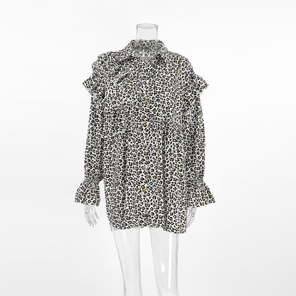 2024 Fashion Trends | Leopard Loose Long Sleeve Ruffles Cotton Shirt