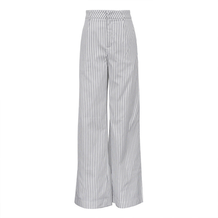 Casual Spring Outfits, Retro Classic White Stripped Wide Leg Pants