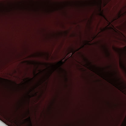 Winter Outfit | Burgundy Long Sleeve Cropped Top & Satin Draping Skirt Set