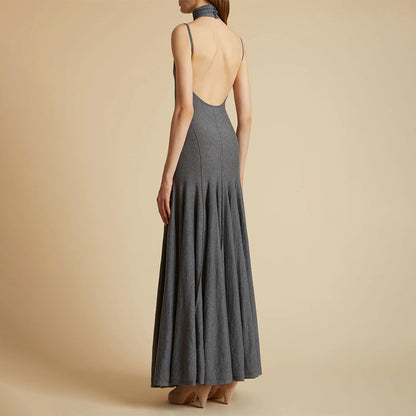 Summer Dresses | Gray Cotton Backless Maxi Long Dress