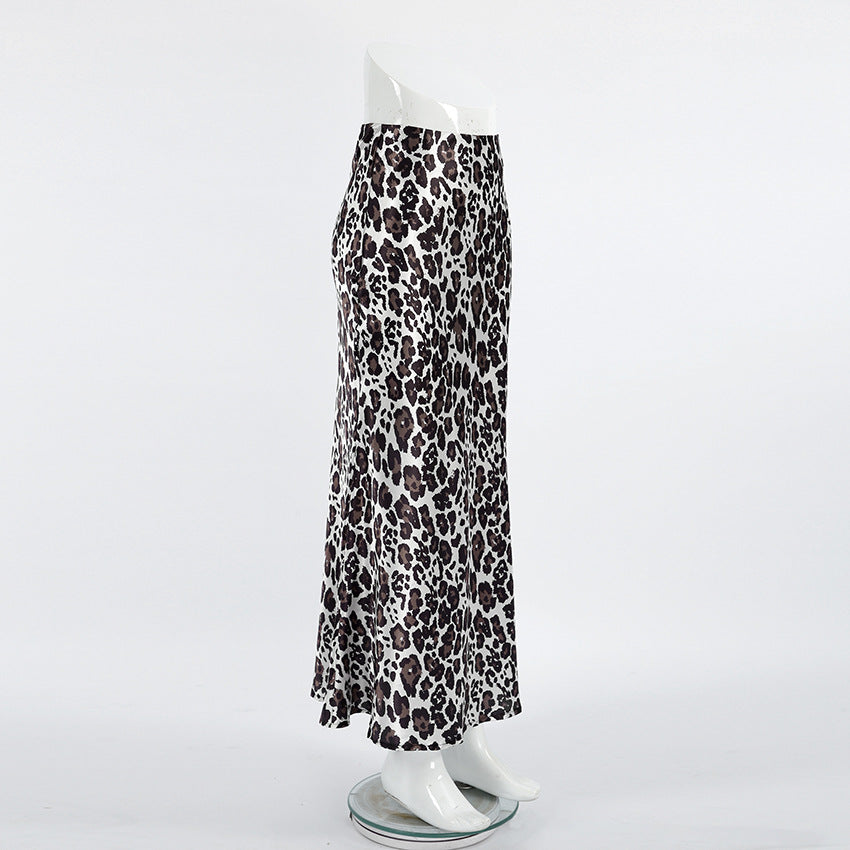 TGC FASHION 2024 Fashion Fall Outfits, Gray Leopard Fishtail Satin Skirt