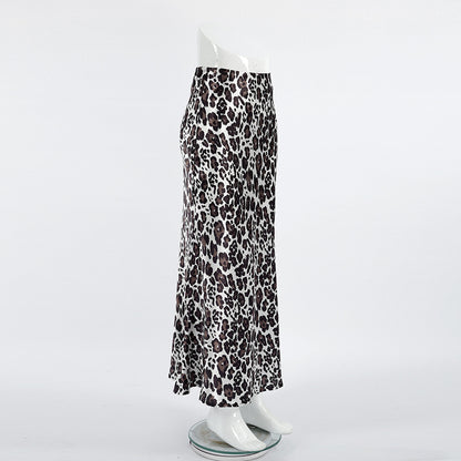 TGC FASHION 2024 Fashion Fall Outfits, Gray Leopard Fishtail Satin Skirt