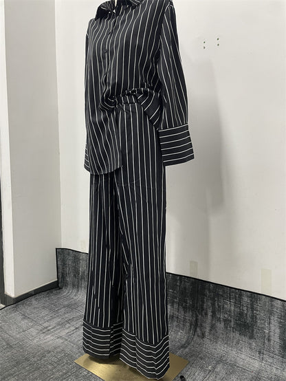 Winter Outfit , Fall Black Striped Outfit 2-piece Set