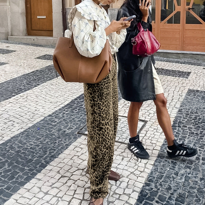 TGC “Wild Form” Cotton Leopard Print Pants | Slim-Fit Tapered Casual Trousers for Women