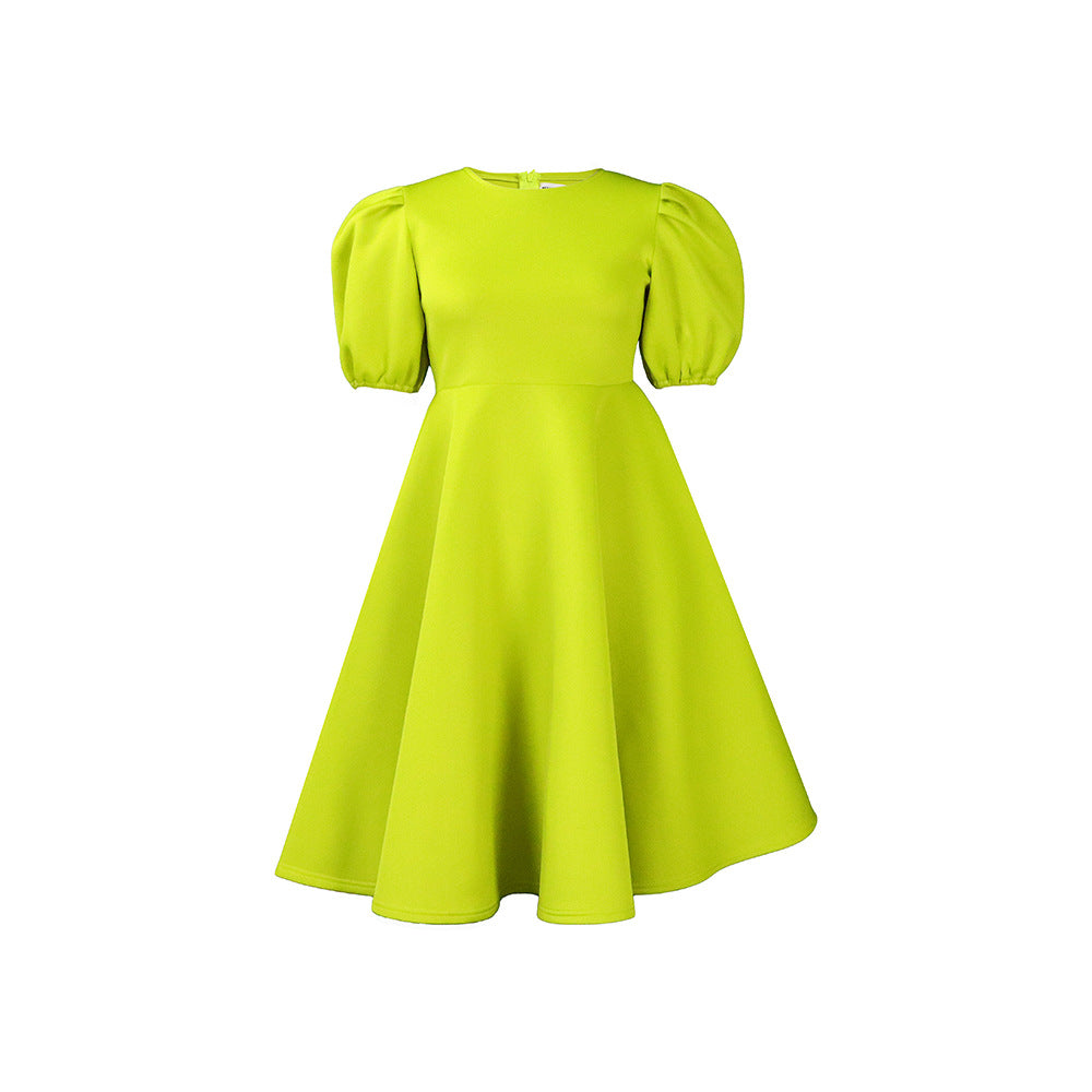 neon puff sleeve dress Neon Tropical Print Puff Sleeve Dress
