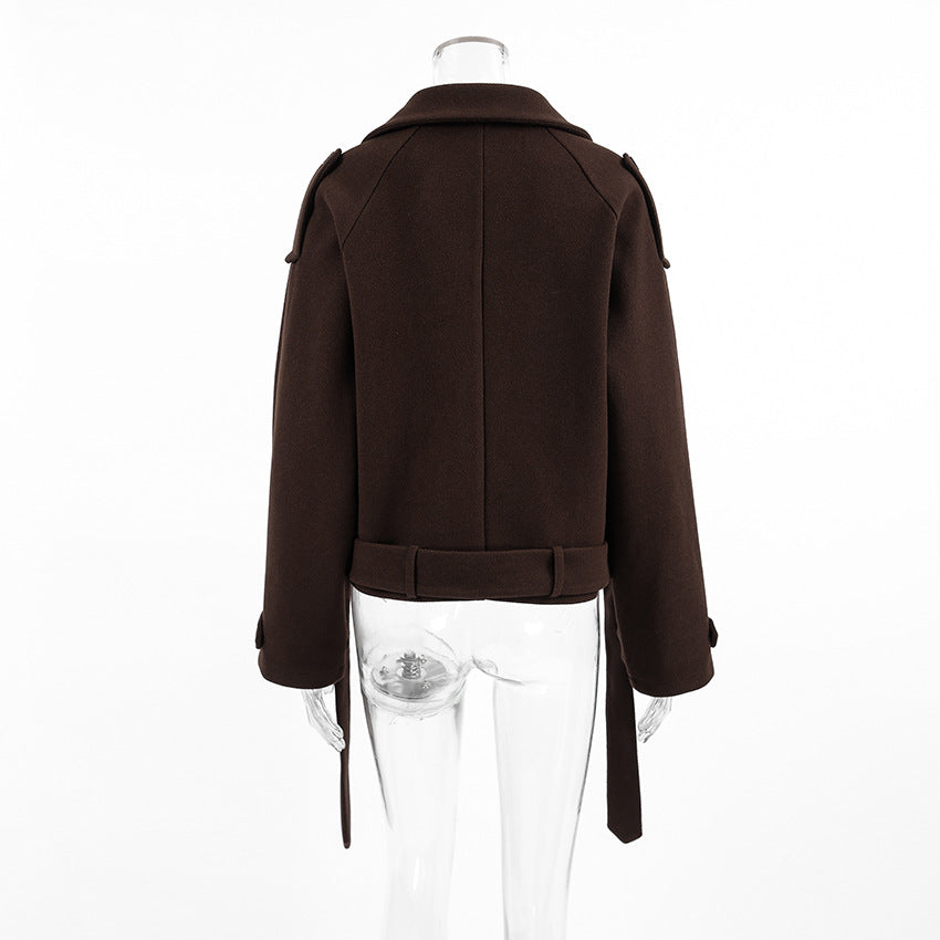 TGC “Mocha Reverie” Woolen Coat | Elegant Double-Breasted Office Chic Coat