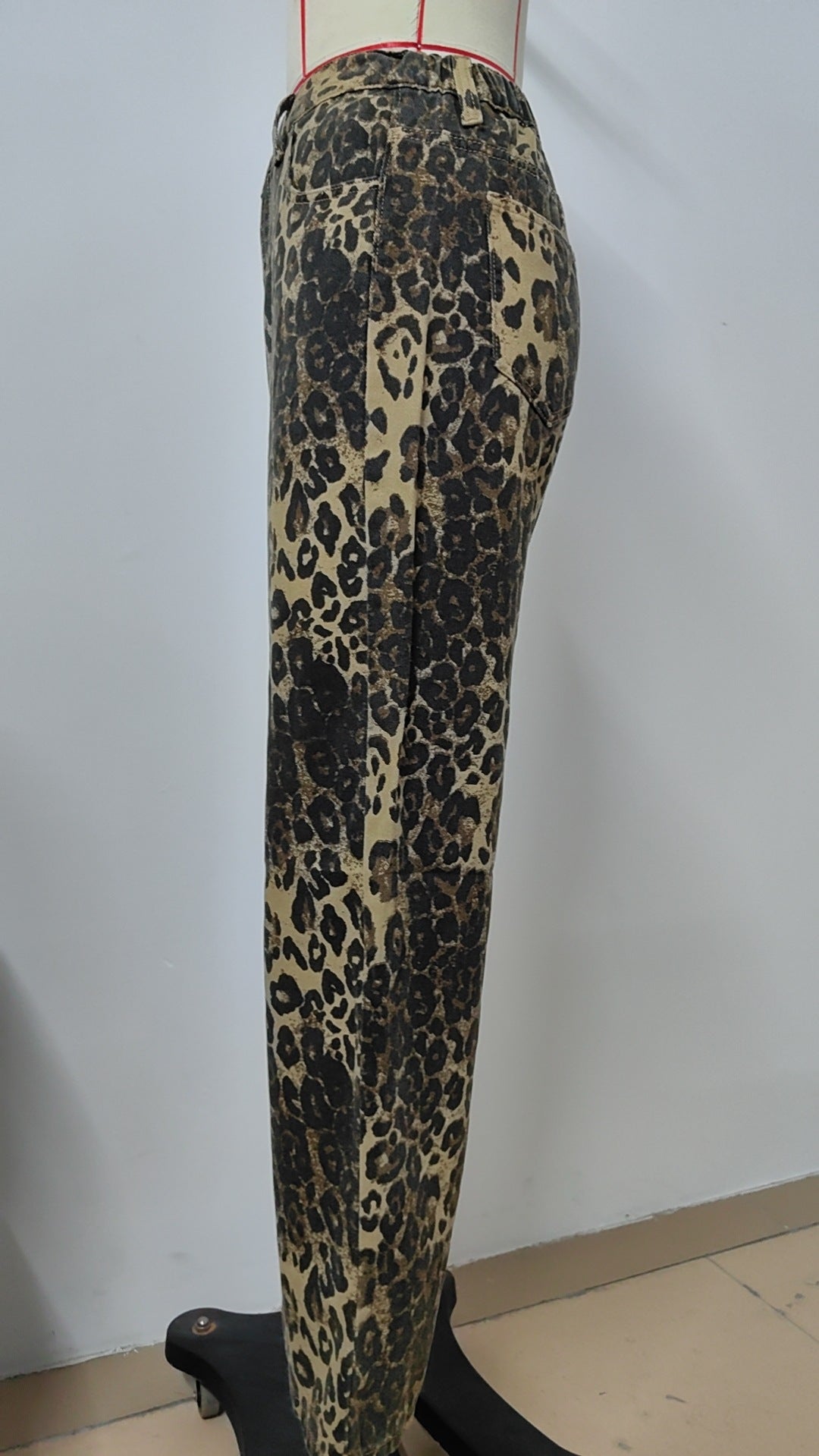 2024 Fashion Trends, Leopard Denim Straight Leg Trousers Pants