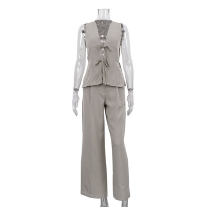 Serene Grace 3-Piece Power Blazer Wide Leg Pants Set