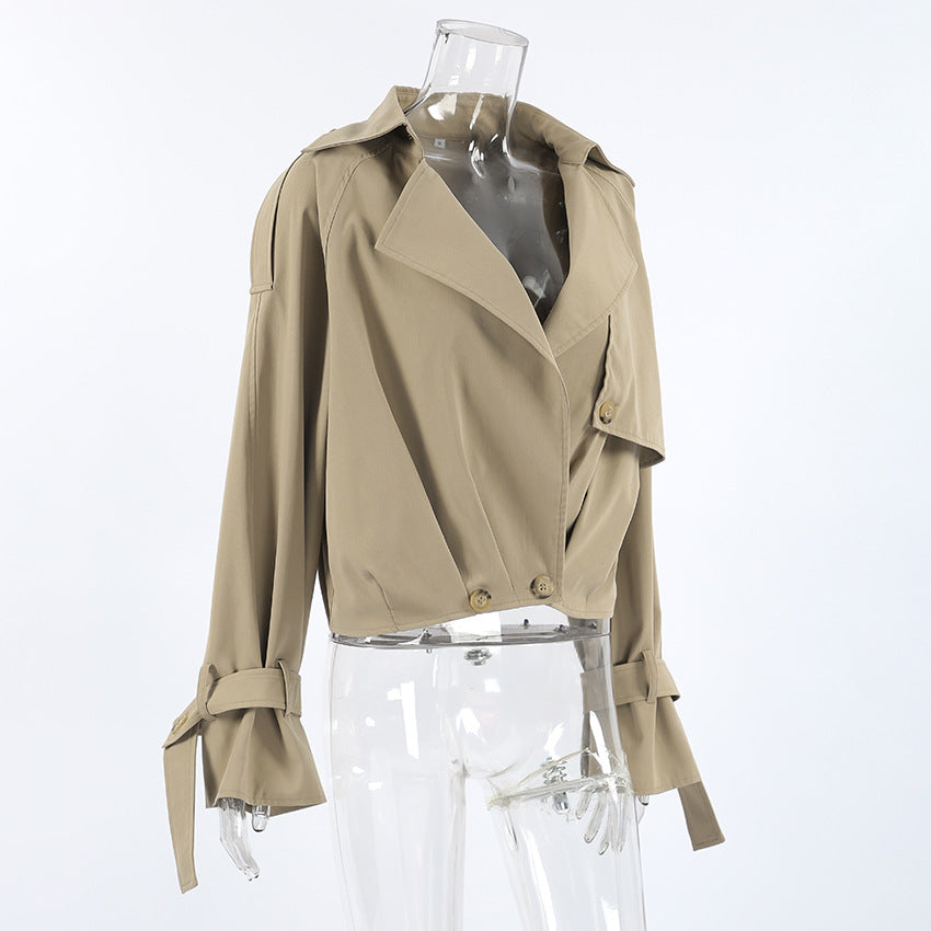 TGC “Autumn Edit” Khaki Trench Coat | Double-Breasted Short Casual Cropped Jacket
