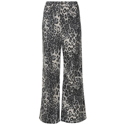 2024 Fashion Trends, Gray Leopard Retro Low Waist Straight Leg Pants