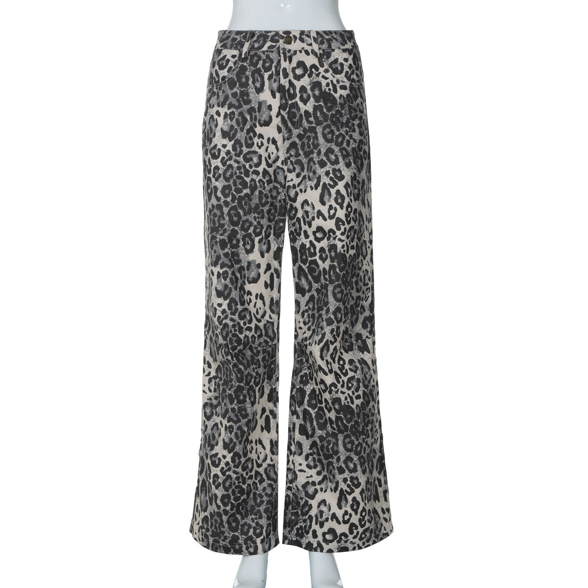 2024 Fashion Trends, Gray Leopard Retro Low Waist Straight Leg Pants