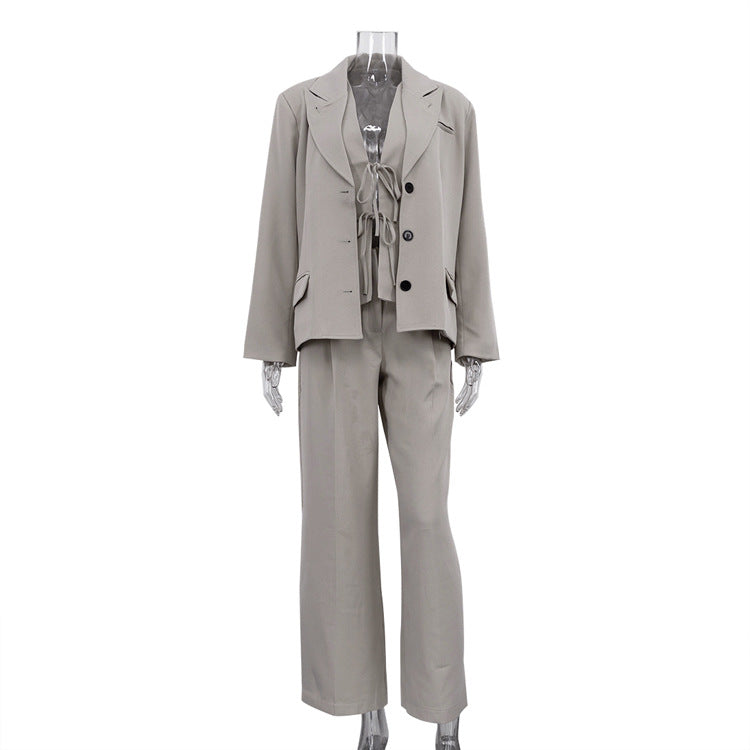 Serene Grace 3-Piece Power Blazer Wide Leg Pants Set