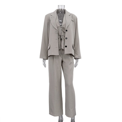 Serene Grace 3-Piece Power Blazer Wide Leg Pants Set