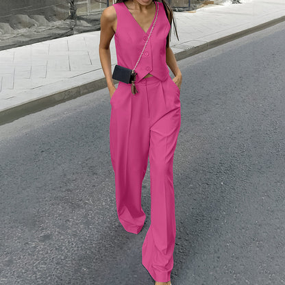 Summer Outfits 2024 | Elegant Business Casual Vest Wide Leg Pants Outfit 2-piece Set