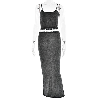 Y2K Outfits | NYE Aesthetic Cami Top Maxi Skirt Outfit 2-piece Set