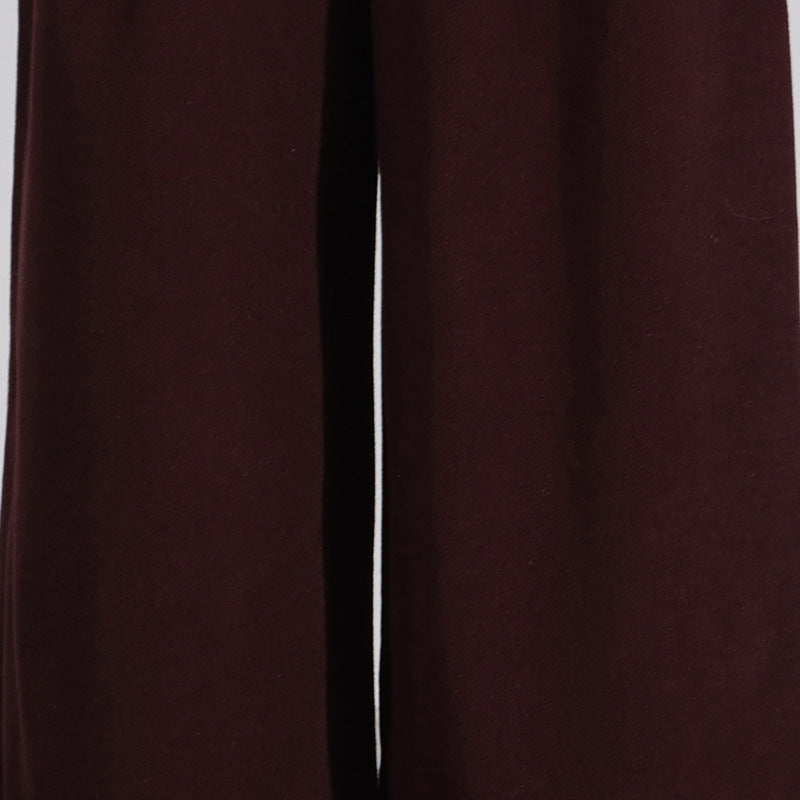 Winter Outfits | Capsule Wardrobe Elegant Burgundy Waist-Tight Top & Loose Wide-Leg Pants Two-Piece Set