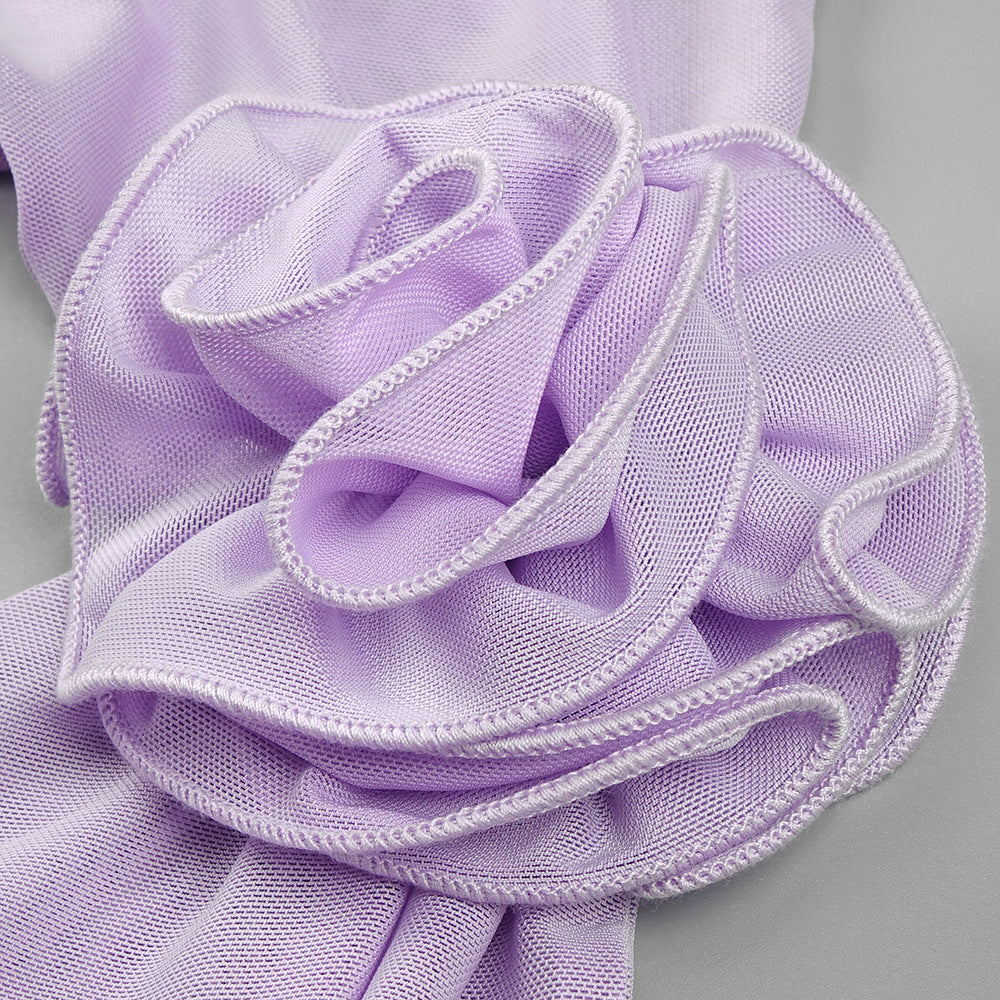 Summer Dresses 2024 | 3D Floral Lilac Lavender Opera Gloves Pleated Dress