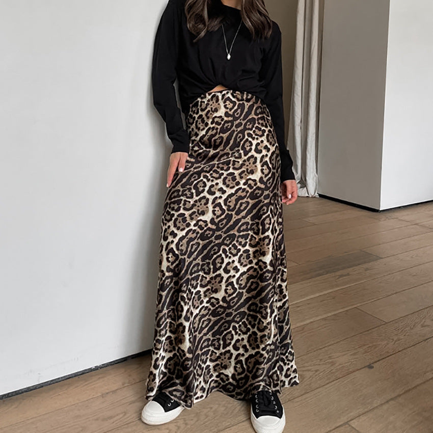 TGC FASHION 2024 Fashion Fall Outfits, Leopard Fishtail Satin Skirt