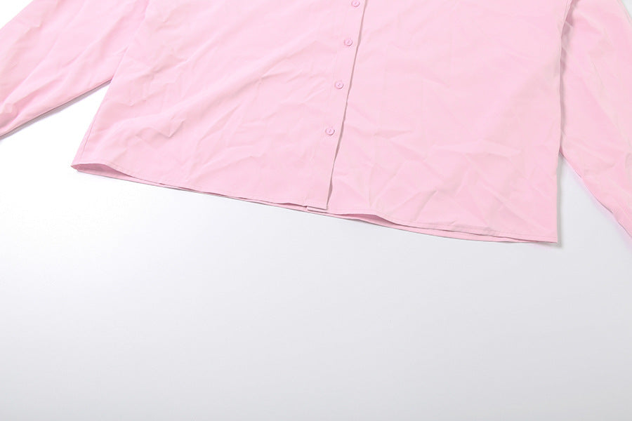 TGC “Grace Seal” 3-piece Set | Pink, Black Collared Shirt, Waist-Belt & Maxi Skirt | Fall Office Elegance