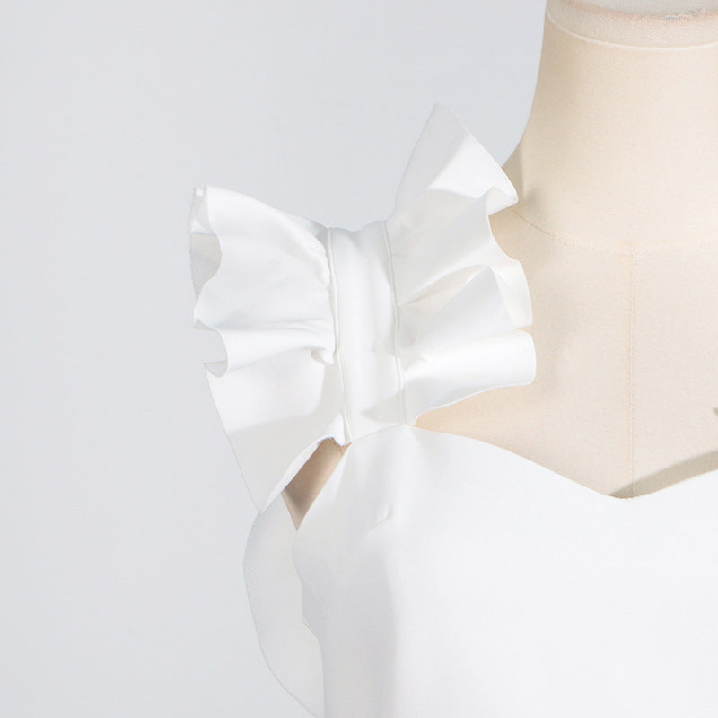 [Éclat Blanc Dress] | High Grade Floral Stitching White Slim Fit Backless Summer Dress – Elegant Women’s Occasion Wear by TGC