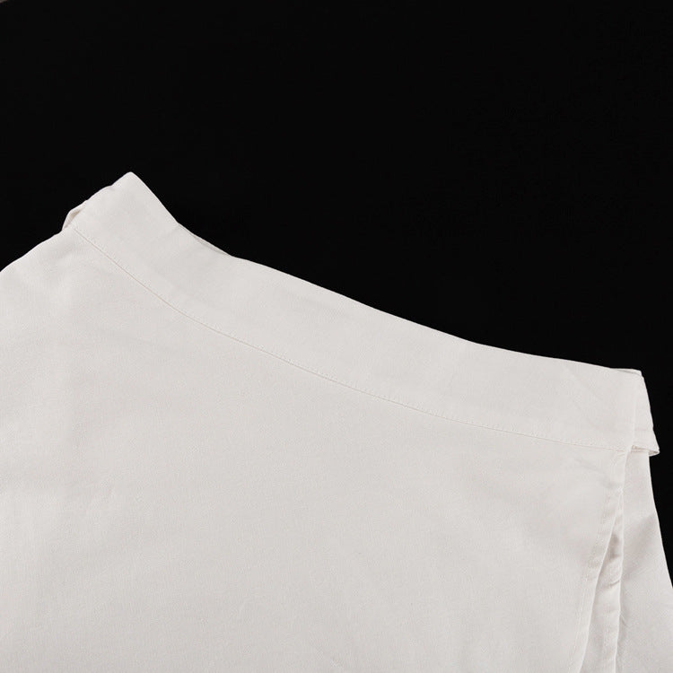 [Double Grace Skirt Set] | Elegant Collared Long Sleeve Top & Double Layer Lace-Up A-Line Skirt – Cotton Two Piece by TGC