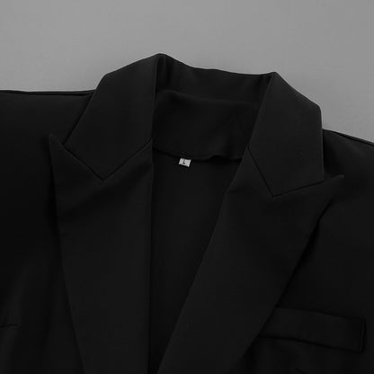 TGC “Noir Grace” V-Neck Lace Blazer | Black Single-Breasted Office Elegance