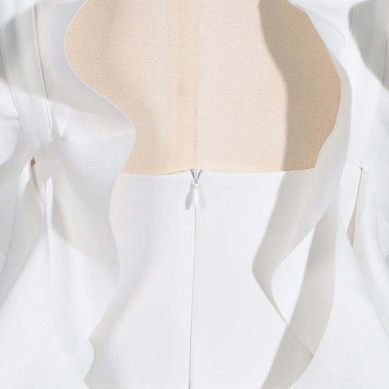 [Éclat Blanc Dress] | High Grade Floral Stitching White Slim Fit Backless Summer Dress – Elegant Women’s Occasion Wear by TGC