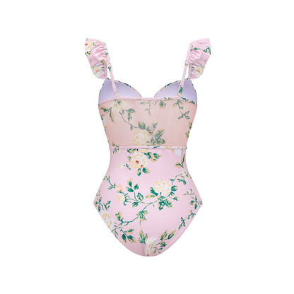 Summer Outfits 2024 | 3D Pink Floral Ruffles Bikini One Piece Swimsuit Skirt Outfit