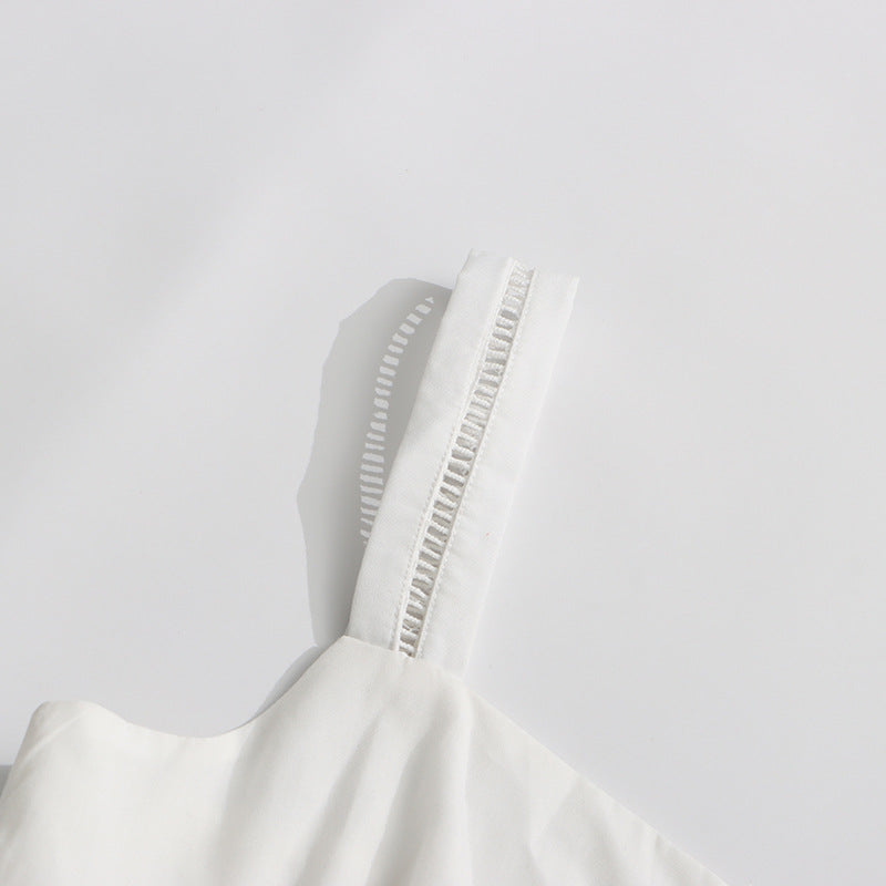 [Été Parisien Ruffle Midi] | Elegant Slim Fit Spaghetti Strap A-Line Dress – French Summer Chic by TGC