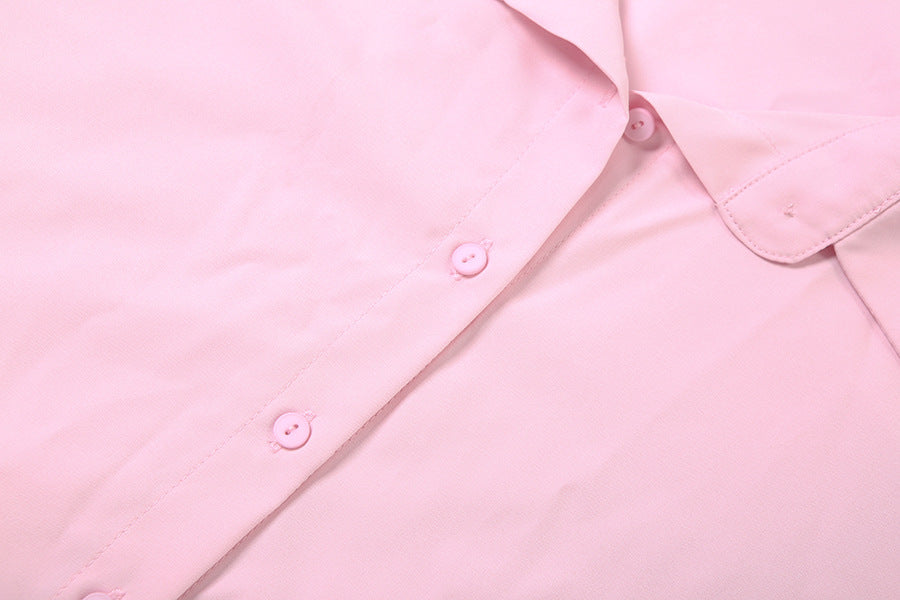 TGC “Grace Seal” 3-piece Set | Pink, Black Collared Shirt, Waist-Belt & Maxi Skirt | Fall Office Elegance