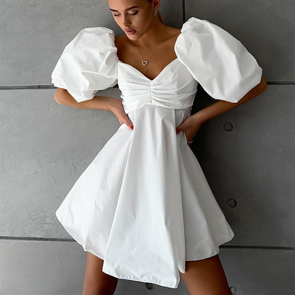 Summer Dresses | Cotton Off Shoulder Puff Sleeve Bubble Princess Dress