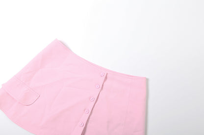 TGC “Grace Seal” 3-piece Set | Pink, Black Collared Shirt, Waist-Belt & Maxi Skirt | Fall Office Elegance