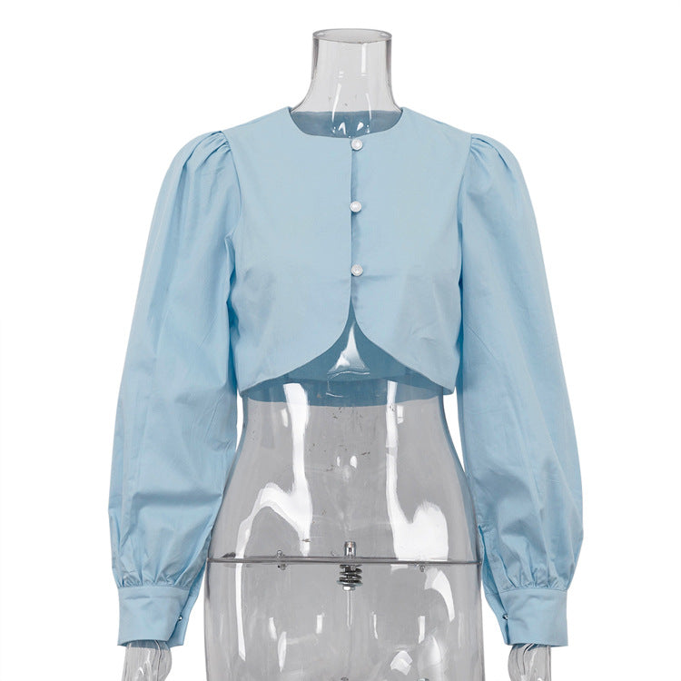 [TGC “Pure Lines” Cotton Cardigan | Minimalist Round Neck Long Sleeve All-Match Top]