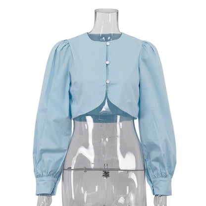 [TGC “Pure Lines” Cotton Cardigan | Minimalist Round Neck Long Sleeve All-Match Top]