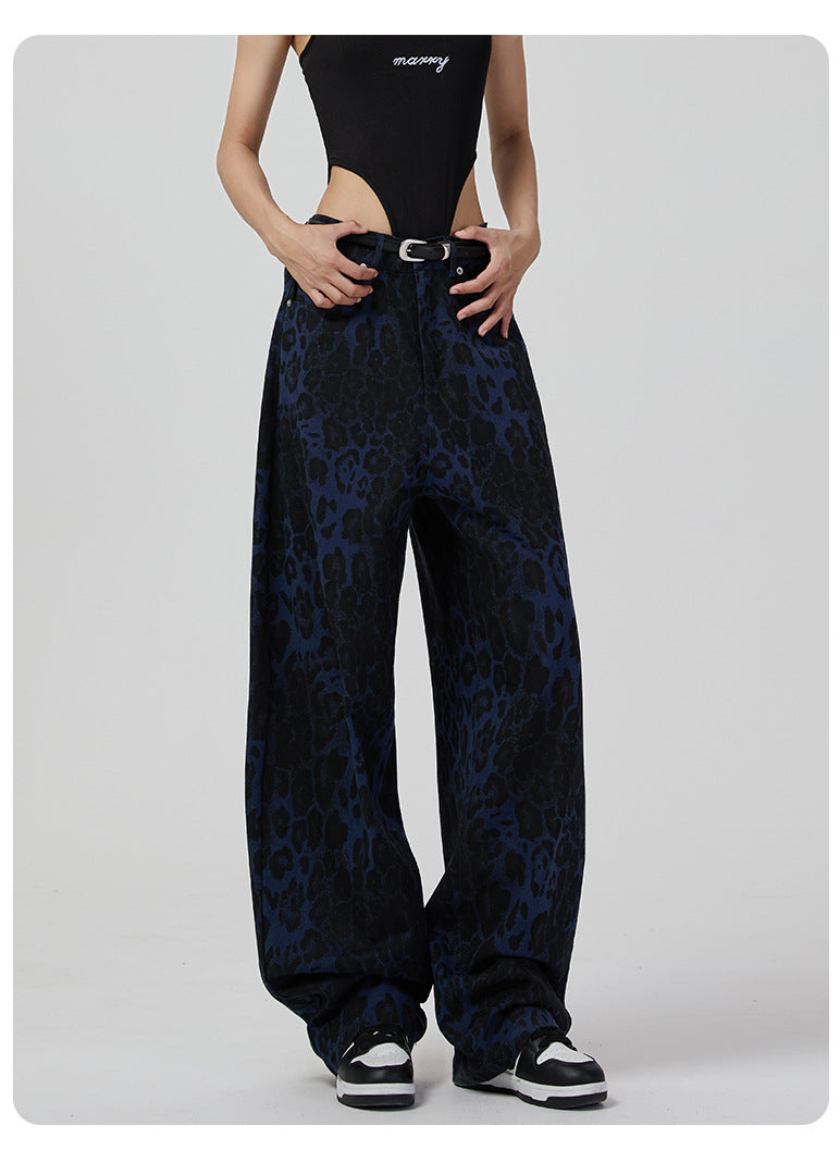 2024 Fashion Trends, Cotton Leopard Retro Wide Leg Jeans