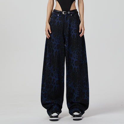 2024 Fashion Trends, Cotton Leopard Retro Wide Leg Jeans