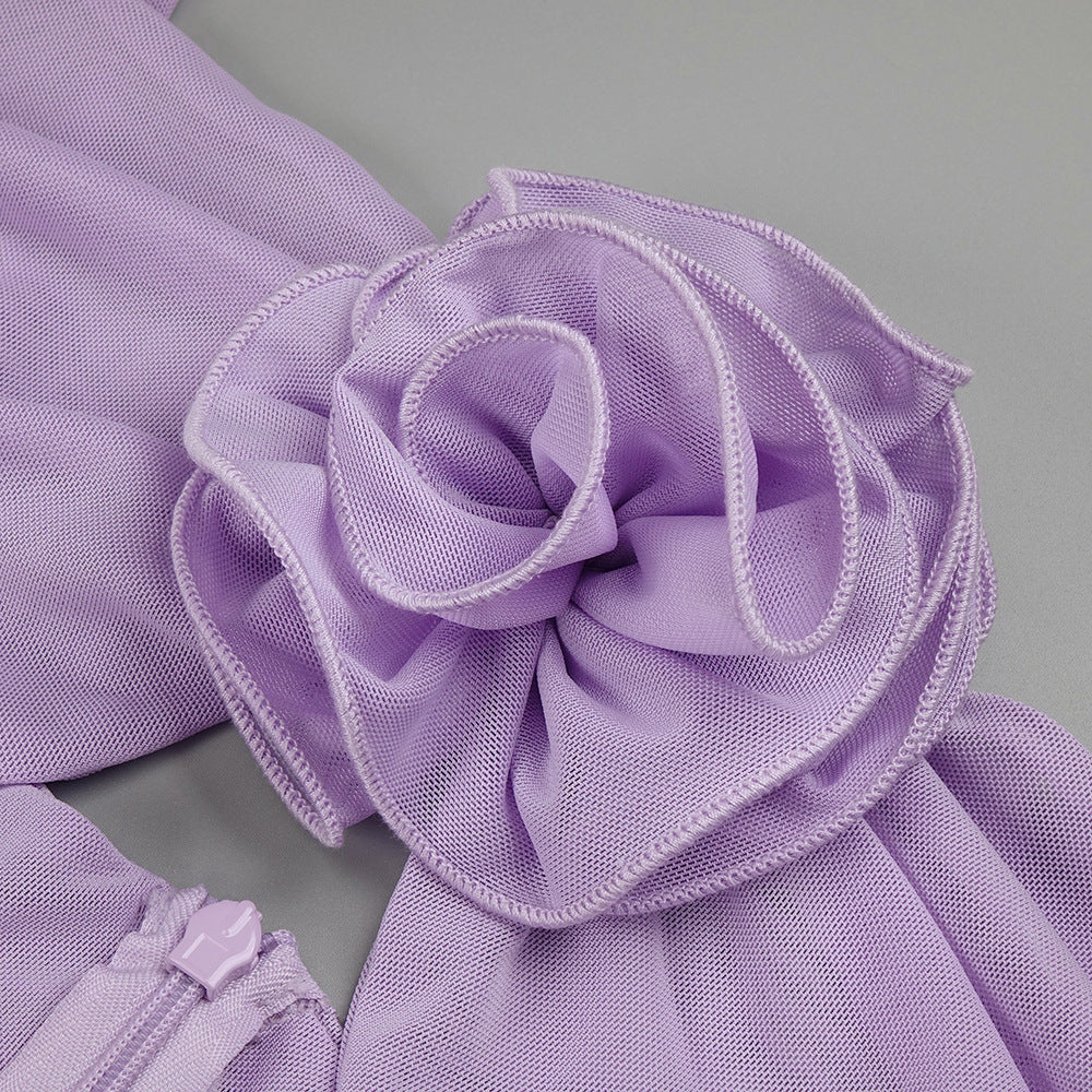 Summer Dresses 2024 | 3D Floral Lilac Lavender Opera Gloves Pleated Dress